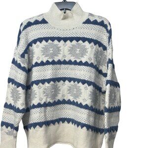 a.n.a. Mock Neck Textured Nordic Sweater, Whisper Pattern, Size OX
